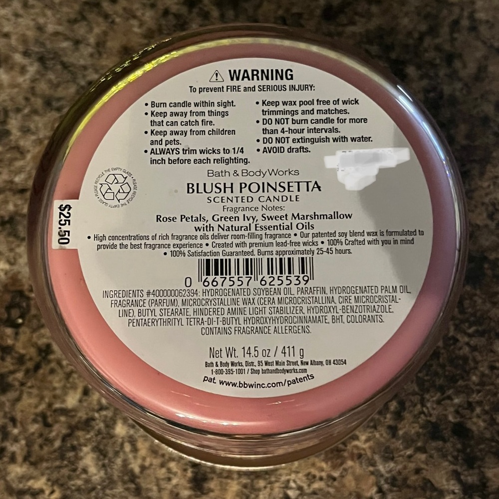 Blush Poinsettia Bath and Body Works 3-Wick Candle - Picture 3 of 3